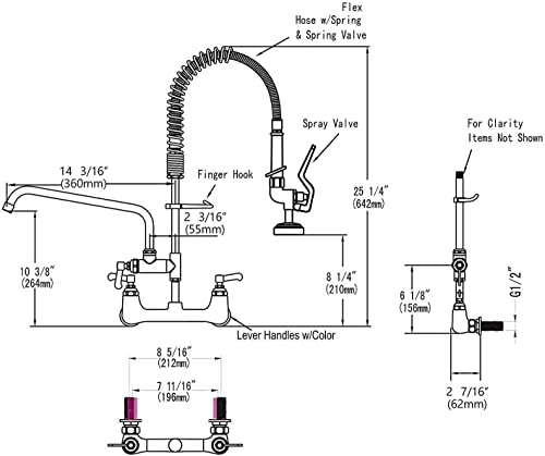 TCEUMIK Commercial Kitchen Sink Faucet with Pre-Rinse Sprayer 8 Inch Center 27" Height Wall-Mount Faucet with 12'' Add-on Swivel Spout for 1, 2, 3 Industrial/Restaurant Compartment Utility Sinks