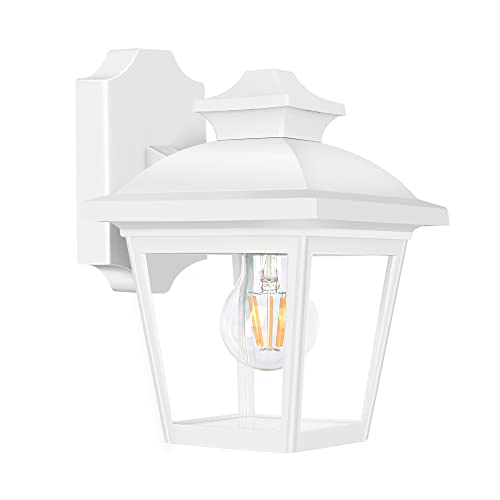 FUDESY Outdoor Wall Lantern, Exterior Waterproof Porch Light, Plastic Material Wall Sconce Light Fixture for Front Door, Garage, Patio, White, FDS746E26W (Bulb Included)