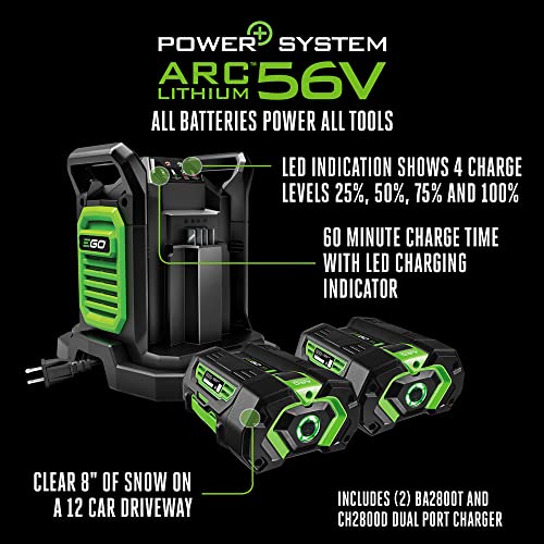 EGO Power+ SNT2112 21-Inch 56-Volt Lithium-Ion Cordless Snow Blower with Steel Auger - (2) 5.0Ah Batteries and Dual Port Charger Included, Black