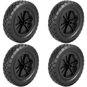 kohand 4 pack 8 inch rubber replacement tire, semi-pneumatic tire plastic wheel with 1/2-inch bore offset axle for hand trucks, lawnmowers, utility carts, black