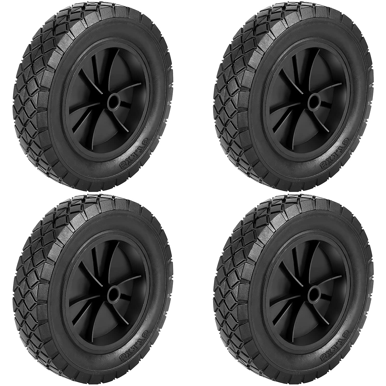 KOHAND 4 Pack 8 Inch Rubber Replacement Tire, Semi-Pneumatic Tire Plastic Wheel with 1/2-Inch Bore Offset Axle for Hand Trucks, Lawnmowers, Utility Carts, Black