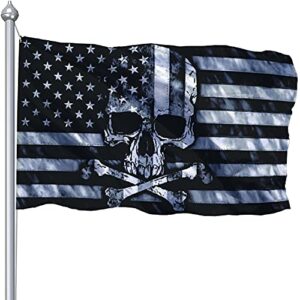 skull and crossbones flag 3 x 5 ft, funny american pirate flag for man cave, double printed black and white grey american flags banner with uv fade proof