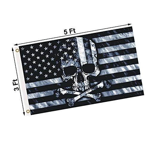 Skull And Crossbones Flag 3 X 5 Ft, Funny American Pirate Flag For Man Cave, Double Printed Black And White Grey American Flags Banner With UV Fade Proof