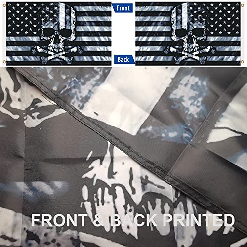 Skull And Crossbones Flag 3 X 5 Ft, Funny American Pirate Flag For Man Cave, Double Printed Black And White Grey American Flags Banner With UV Fade Proof