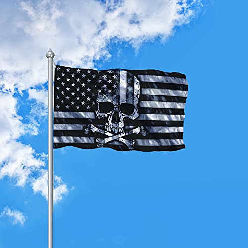 Skull And Crossbones Flag 3 X 5 Ft, Funny American Pirate Flag For Man Cave, Double Printed Black And White Grey American Flags Banner With UV Fade Proof