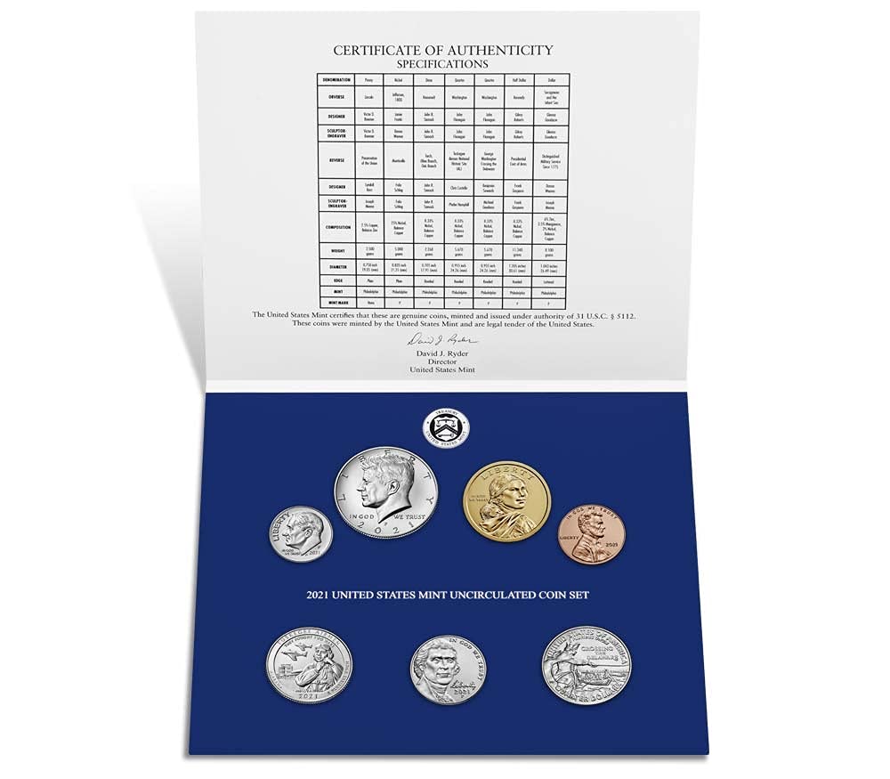 2021 P, D U.S. Mint Uncirculated 14 Coin Mint Set with CoA Uncirculated