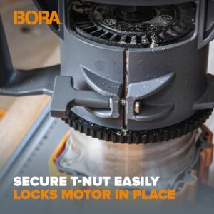 BORA Tools PM-6210 Fixed Router Base for Bora Router Motor PM-6200 Ergonomic Handles, Solid Cast Aluminum with Micro Adjustable Ring and Base Plates, Fits Standard 4.2in Diameter Router motors