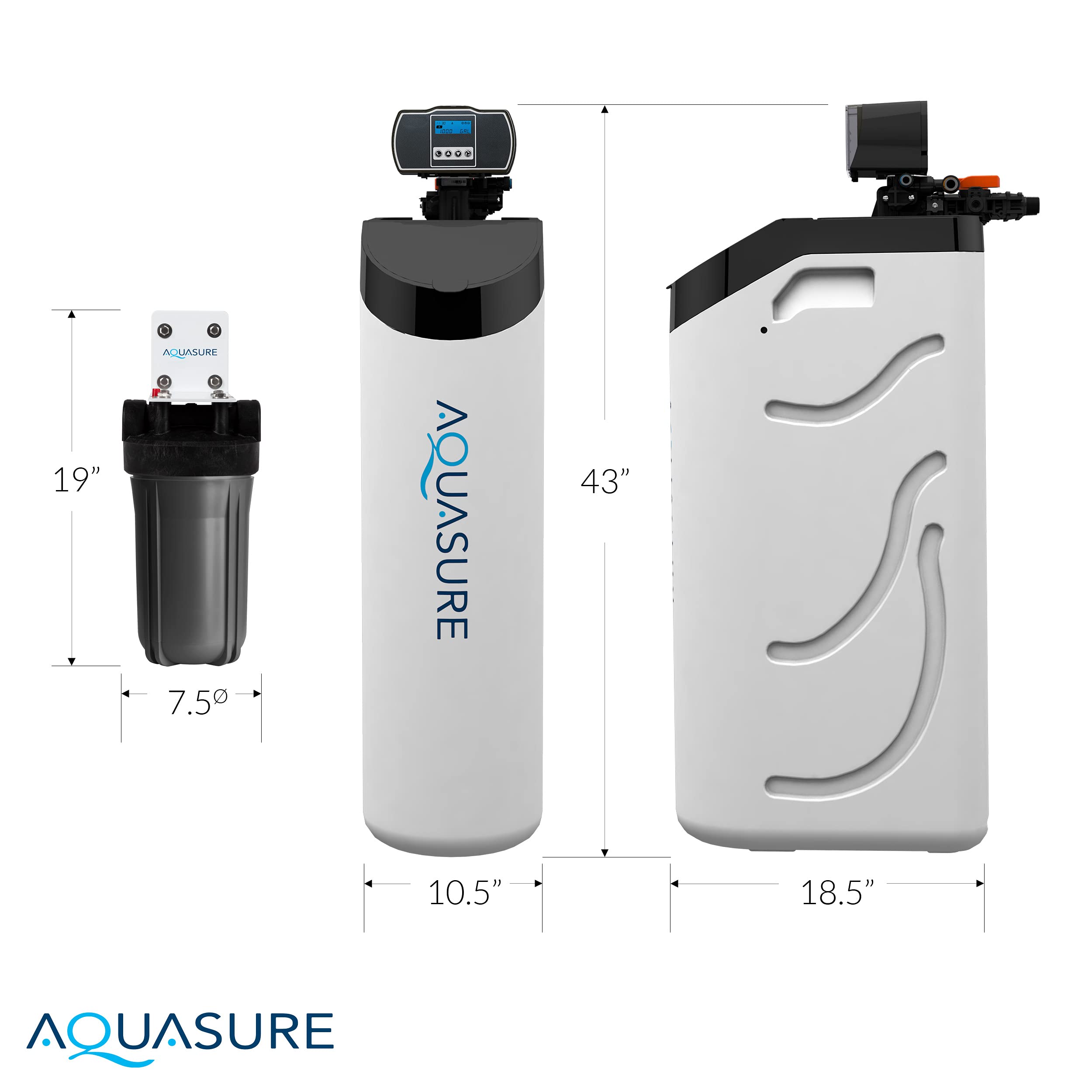 Aquasure Harmony Lite All-in-One Water Softener w/Triple Purpose Pre-Filter, 34,000 Grain, Low Maintenance, Water Saving Technology, 5-Year Warranty, US-Based Tech Support