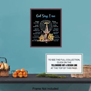 Positive Affirmations Black Wall Art - Inspirational Bible Verses Religious God Decor - Spiritual Christian Scripture Poster - African American Women, Black Woman, Girls - I Am - Encouragement Gifts