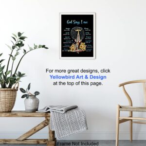 Positive Affirmations Black Wall Art - Inspirational Bible Verses Religious God Decor - Spiritual Christian Scripture Poster - African American Women, Black Woman, Girls - I Am - Encouragement Gifts