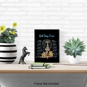 Positive Affirmations Black Wall Art - Inspirational Bible Verses Religious God Decor - Spiritual Christian Scripture Poster - African American Women, Black Woman, Girls - I Am - Encouragement Gifts