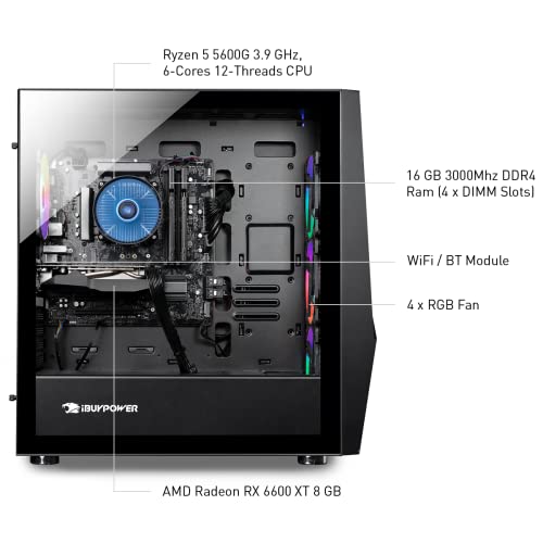 iBUYPOWER Pro Gaming PC Computer Desktop SlateMR 215a (AMD Ryzen 5 5600G 3.9 GHz,AMD Radeon RX 6600XT 8GB, 16GB DDR4, 480 GB SSD, WiFi Ready, Windows 11 Home)