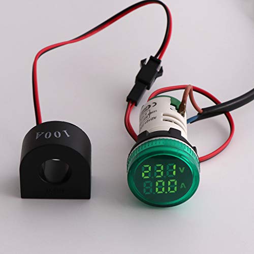 YIFEIJIAO,Digital Voltmeter Ammeter 22mm Round AC 50-500V 0-100A Voltage Volt Amp Monitor-Green