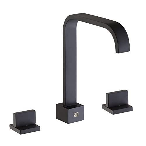 POP SANITARYWARE Matte Black 2-Handle 3 Holes Widespread Bathroom Sink Faucet with Pop-Up Drain Assembly Solid Brass 8 Inches Waterfall Bathroom Vanity Faucet Basin Mixer Faucets