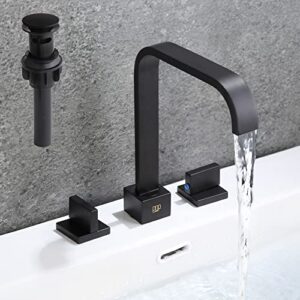 pop sanitaryware matte black 2-handle 3 holes widespread bathroom sink faucet with pop-up drain assembly solid brass 8 inches waterfall bathroom vanity faucet basin mixer faucets