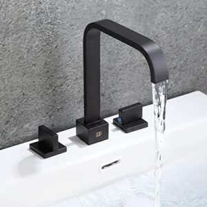 POP SANITARYWARE Matte Black 2-Handle 3 Holes Widespread Bathroom Sink Faucet with Pop-Up Drain Assembly Solid Brass 8 Inches Waterfall Bathroom Vanity Faucet Basin Mixer Faucets