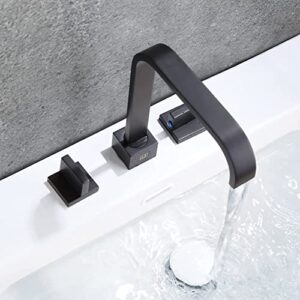 POP SANITARYWARE Matte Black 2-Handle 3 Holes Widespread Bathroom Sink Faucet with Pop-Up Drain Assembly Solid Brass 8 Inches Waterfall Bathroom Vanity Faucet Basin Mixer Faucets