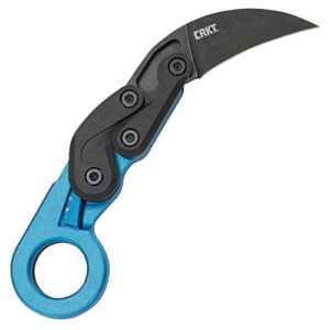 crkt provoke blue metallic: morphing karambit, plain edge blade, kinematic, grivory, low profile pocket clip, 4041b