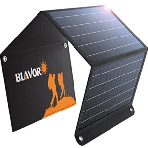 [upgraded] blavor 30w solar charger usb-a qc3.0 24w usb-c dc 30w outputs, foldable solar panel for camping, ipx4 waterproof, solar battery charger compatible with solar generators, phones, tablets