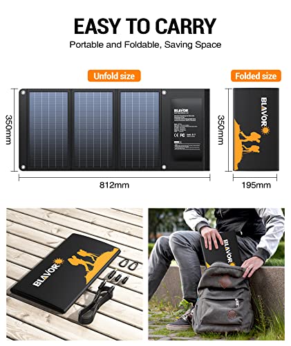 [Upgraded] BLAVOR 30W Solar Charger USB-A QC3.0 24W USB-C DC 30W Outputs, Foldable Solar Panel for Camping, IPX4 Waterproof, Solar Battery Charger Compatible with Solar Generators, Phones, Tablets