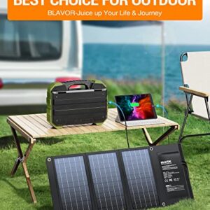 [Upgraded] BLAVOR 30W Solar Charger USB-A QC3.0 24W USB-C DC 30W Outputs, Foldable Solar Panel for Camping, IPX4 Waterproof, Solar Battery Charger Compatible with Solar Generators, Phones, Tablets