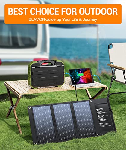 [Upgraded] BLAVOR 30W Solar Charger USB-A QC3.0 24W USB-C DC 30W Outputs, Foldable Solar Panel for Camping, IPX4 Waterproof, Solar Battery Charger Compatible with Solar Generators, Phones, Tablets