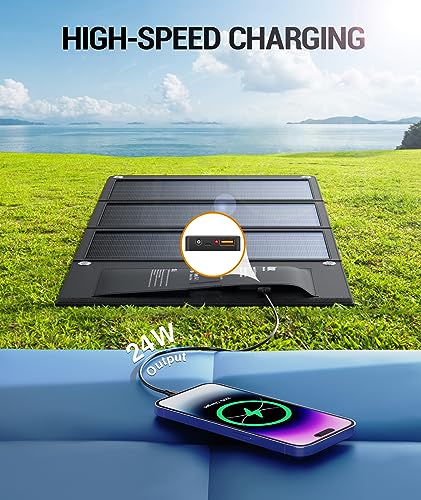 [Upgraded] BLAVOR 30W Solar Charger USB-A QC3.0 24W USB-C DC 30W Outputs, Foldable Solar Panel for Camping, IPX4 Waterproof, Solar Battery Charger Compatible with Solar Generators, Phones, Tablets