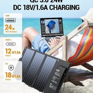 [Upgraded] BLAVOR 30W Solar Charger USB-A QC3.0 24W USB-C DC 30W Outputs, Foldable Solar Panel for Camping, IPX4 Waterproof, Solar Battery Charger Compatible with Solar Generators, Phones, Tablets