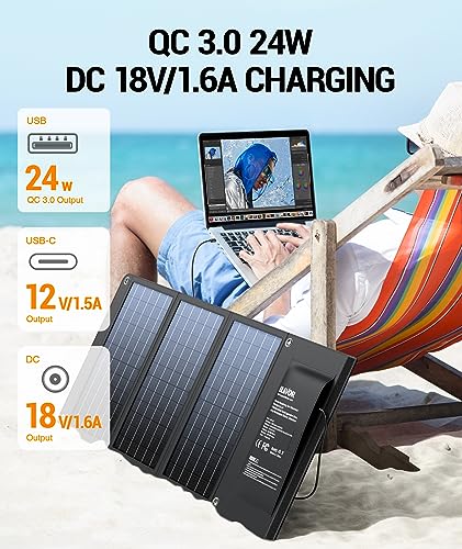 [Upgraded] BLAVOR 30W Solar Charger USB-A QC3.0 24W USB-C DC 30W Outputs, Foldable Solar Panel for Camping, IPX4 Waterproof, Solar Battery Charger Compatible with Solar Generators, Phones, Tablets