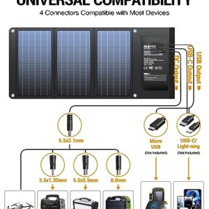 [Upgraded] BLAVOR 30W Solar Charger USB-A QC3.0 24W USB-C DC 30W Outputs, Foldable Solar Panel for Camping, IPX4 Waterproof, Solar Battery Charger Compatible with Solar Generators, Phones, Tablets