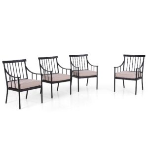 phi villa outdoor metal dining chairs with cushion, 300lbs black heavy duty weatherproof chairs for patio, deck, yard - set of 4