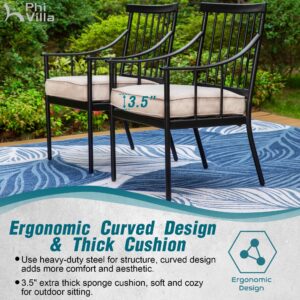 PHI VILLA Outdoor Metal Dining Chairs with Cushion, 300lbs Black Heavy Duty Weatherproof Chairs for Patio, Deck, Yard - Set of 4