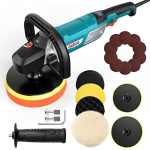 eneacro car polisher, rotary buffer polisher waxer, 12 amp 6-inch/7-inch variable speed 1000-3500rpm, detachable handle perfect for boat, car polishing and home appliance (12amp)