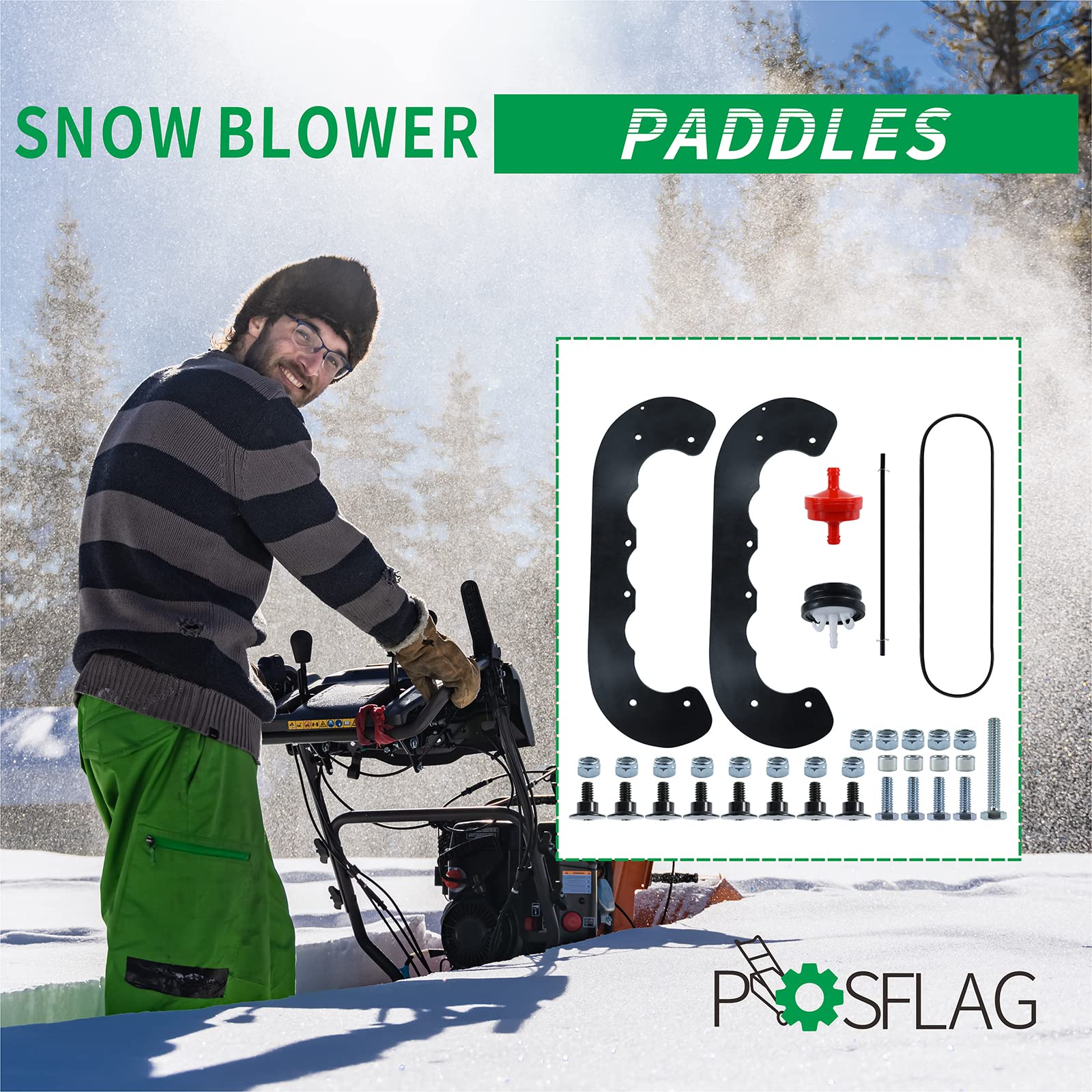 POSFLAG 99-9313 Snow Blower Paddles with 55-9300 Drive Belt Replaces 125-1128 55-9250 55-9251 88-0771 for Toro CCR2000, CCR2400, CCR2400R, CCR2400E, CCR2500, CCR2500R, CCR3000R, CCR3000E Snowthrowers