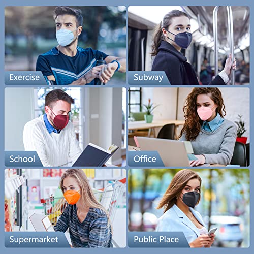 HALIDODO 100 Packs Individually Wrapped KN95 Face Mask 5-Ply Breathable & Comfortable Filter Safety Mask with Elastic Ear loop and Nose Bridge Clip, Protective Face Cover Mask, Multi Color