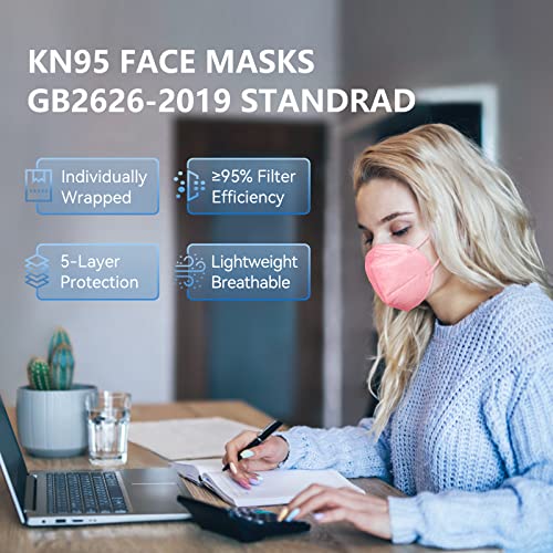 HALIDODO 100 Packs Individually Wrapped KN95 Face Mask 5-Ply Breathable & Comfortable Filter Safety Mask with Elastic Ear loop and Nose Bridge Clip, Protective Face Cover Mask, Multi Color