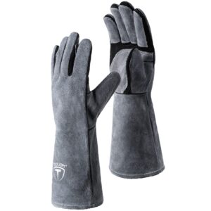 tooliom 16 inches 932℉ welding gloves for mig/stick welding,heat fire resistant leather forge with kevlar stitching reinforced thumb and palm,mitts for welder/oven/grill/pot holder/fireplace/baking