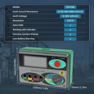 Digital Earth Ground Resistance Tester Multimeter Resistance Measurer 0-2000 Ohm