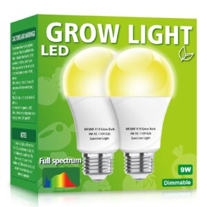mfxmf 2 pack led grow light bulbs a19 bulb, full spectrum plant light bulb, 9w e26 grow bulb replace up to 80w, grow light for indoor plants, flowers, greenhouse, indore garden, hydroponic