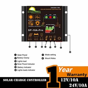 Waterproof 10A Solar Charge Controller - Intelligent12V/24V Solar Panel Battery Regulator