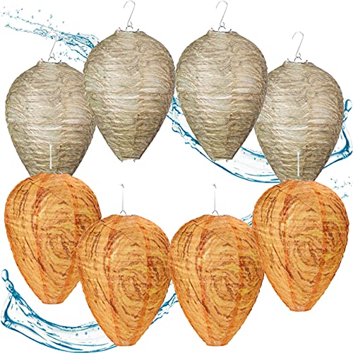 JOJOCY 8Pcs Waterproof Wasp Nest Decoy,Hanging Wasp Repellent Hornet Deterrents, Hanging Fake Wasp Nest Hornets Yellow Paper Nest Effective Deterrent Bee Hornets Fake Nest for Garden Yard Outdoors