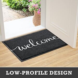 CozyBounty Black Door Mat Durable Welcome Mats Outdoor Indoor Non-Slip Doormat for Entryway Low-Profile Floor Mat for Yard, Garage, High Traffic Areas (30"x17.5", Black)