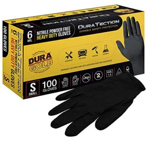 dura-gold hd black nitrile disposable gloves, box of 100, size large, 6 mil - latex free, powder free, textured grip, food safe