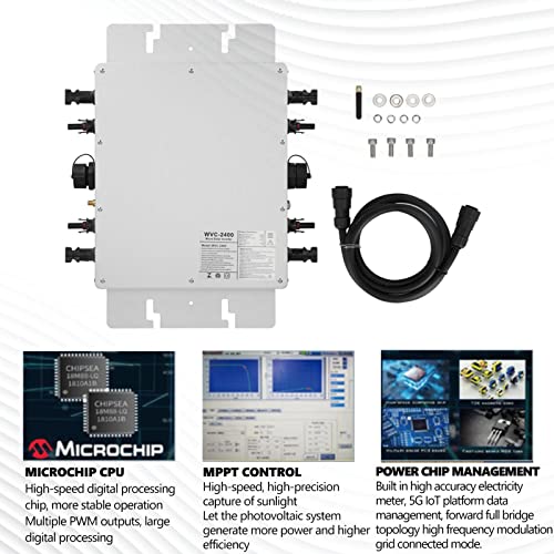 WVC-2400 MPPT Solar Grid Tie Micro Inverter 4 x 750W 22‑60V Input 85V‑263V Output WiFi Solar Microinverter Aluminum Alloy Solar Inverter Power Converter APP Monitoring