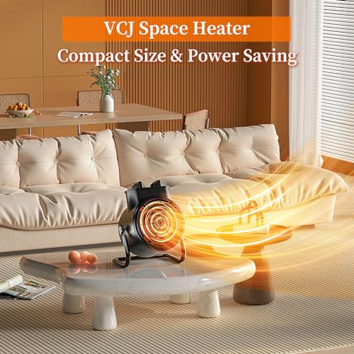 VCJ Portable Space Heater, 1500W/750W Electric Room Heater with Thermostat, PTC Fast Heating Ceramic, Mini Heater with 3 Modes for Patio, Greenhouse, Garage and Indoor Use (Black-Knob)