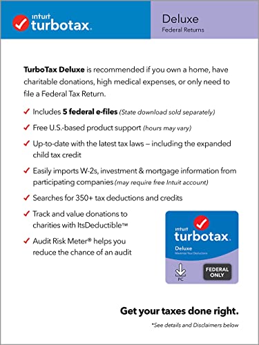 [Old Version] Intuit TurboTax Deluxe 2021, Federal Only Tax Return [PC Download]