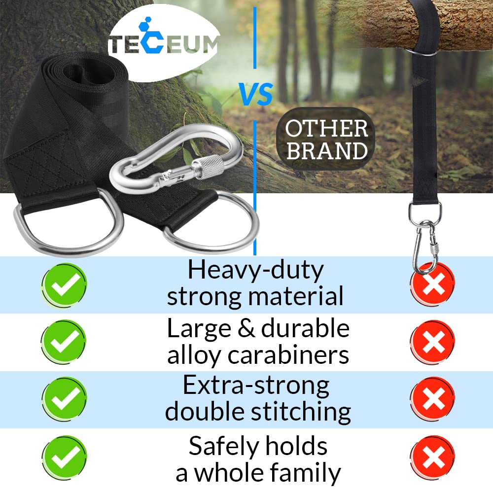 [New 2024] TECEUM Tree Swing Straps Hanging Kit (Set of 2) – 10 ft – Heavy-Duty Camping Hammock Straps (2,000 lbs) – with Safety Lock Carabiners & Carry Bag – for All Swing Types – Outdoors Strap