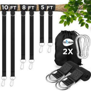 [New 2024] TECEUM Tree Swing Straps Hanging Kit (Set of 2) – 10 ft – Heavy-Duty Camping Hammock Straps (2,000 lbs) – with Safety Lock Carabiners & Carry Bag – for All Swing Types – Outdoors Strap