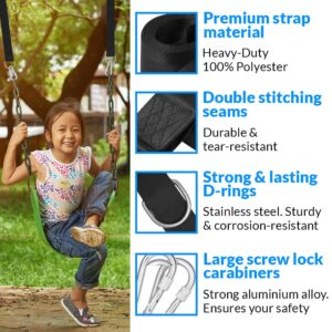 [New 2024] TECEUM Tree Swing Straps Hanging Kit (Set of 2) – 10 ft – Heavy-Duty Camping Hammock Straps (2,000 lbs) – with Safety Lock Carabiners & Carry Bag – for All Swing Types – Outdoors Strap