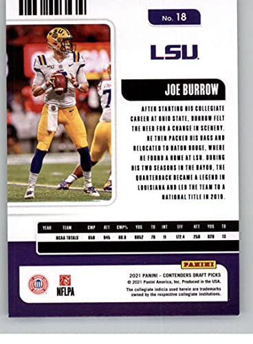 2021 Panini Contenders Draft Season Ticket #18 Joe Burrow LSU Tigers Football Trading Card